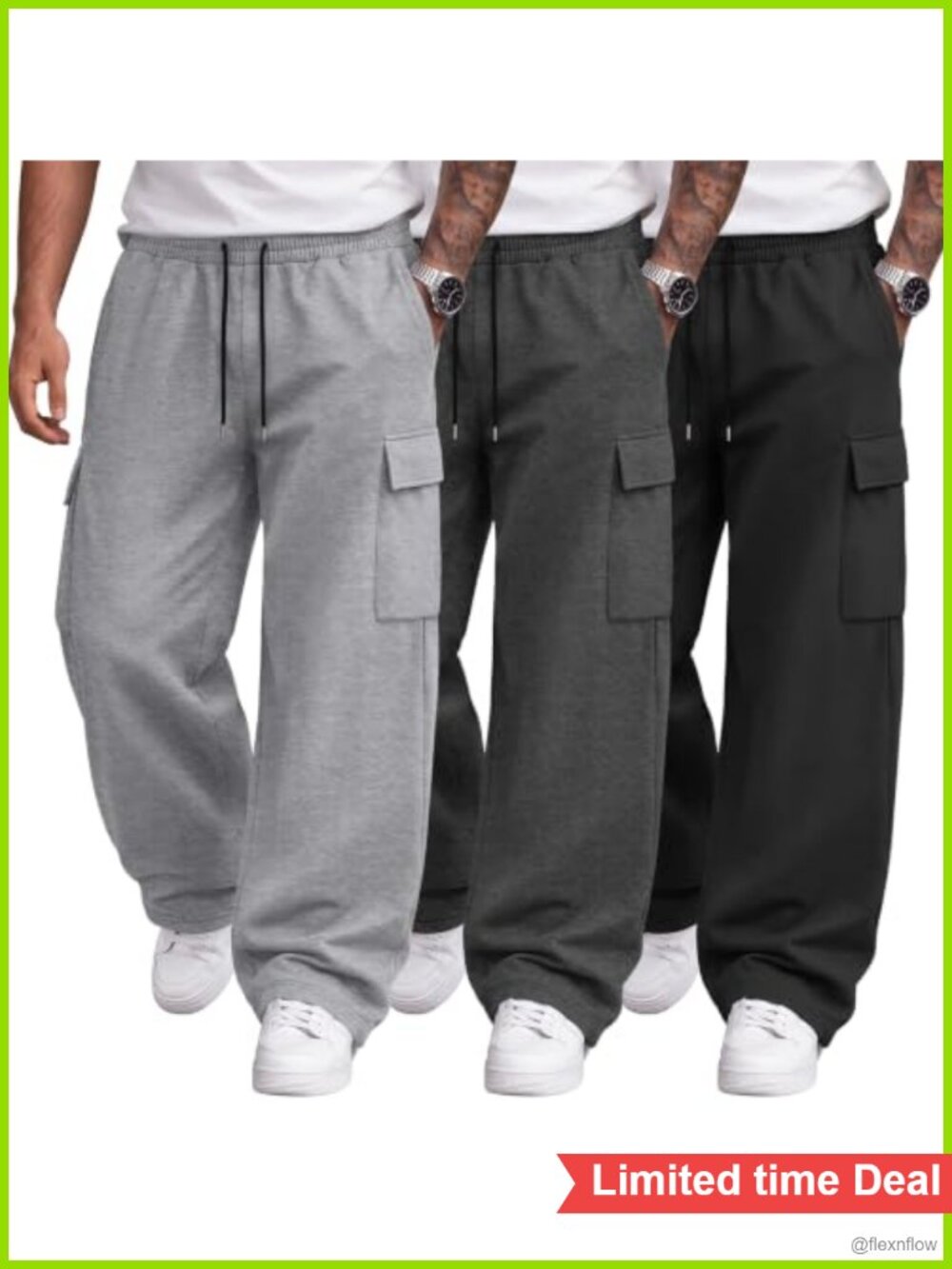Men's Big & Tall Cargo Sweatpants Multipack Lightweight 95% Polyester 5%